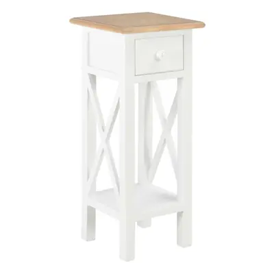 vidaXL Side Table White Wood Bedside Storage Cabinet Telephone Nightstand