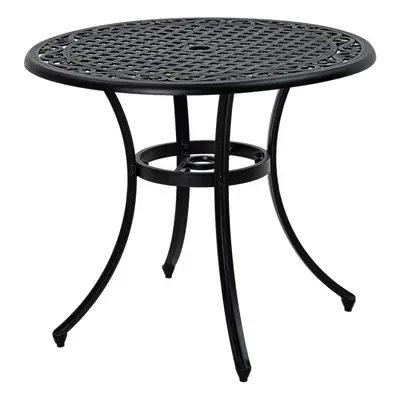 Outsunny Garden Table with Parasol Hole for 2-4, Cast Aluminium Frame - Black