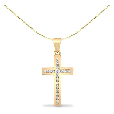 Jewelco London Ladies Solid 18ct Yellow Gold Channel Set Round G SI1 0.18ct Diamond Flat Cross P