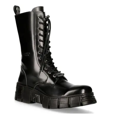 (39) New Rock M-WALL027N-C2 Black Leather Biker Boots