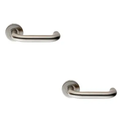 2x PAIR 19mm Round Bar Safety Handle on Round Rose Concealed Fix Satin Steel