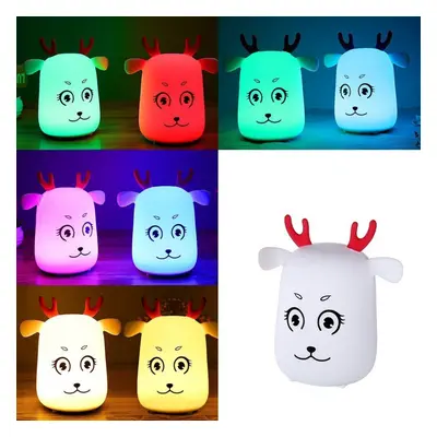 Cute LED Rechargeable Silicone Deer Night Light Tap Control Bedroom Home Decor Lamp Kids Gift