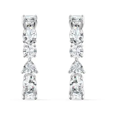 Swarovski Ladies Tennis Deluxe Mixed Pierced Earrings, White - Rhodium Plated