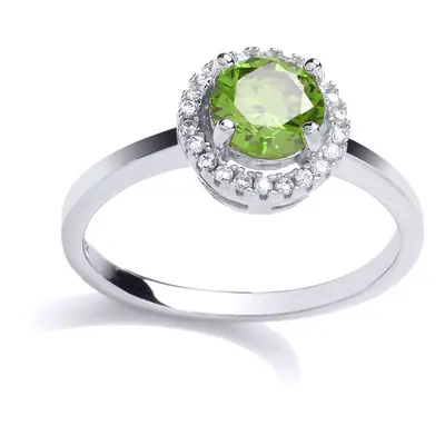 (N) Jewelco London Ladies Rhodium Plated Sterling Silver Lime green Cubic zirconia Halo Claw Sol