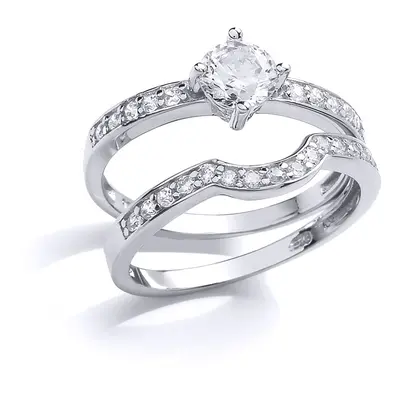 (Q) Jewelco London Ladies Rhodium Sterling Silver Cubic Zirconia Solitaire Eternity Curve Shaped