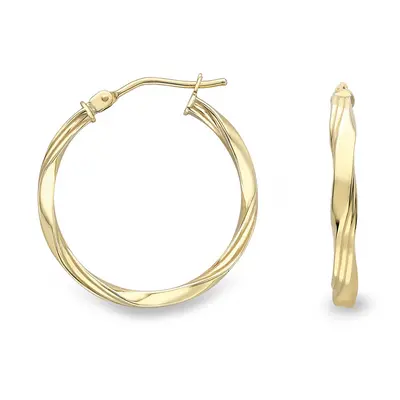 Jewelco London 9ct Yellow Gold Simple Double Flat Twist Hoop Earrings - ERNR02560