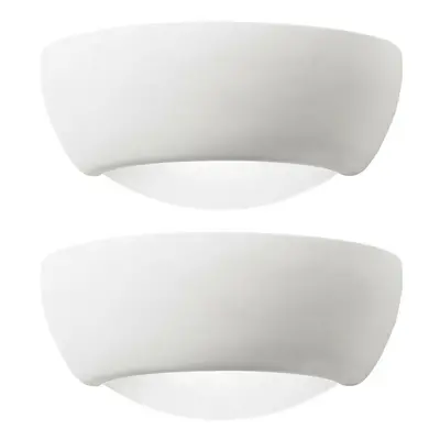 2 PACK Dimmable LED Wall Light Unglazed Ceramic Semi Dome Lounge Lamp Fitting