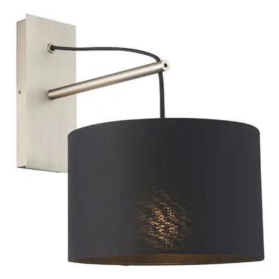 Matt Nickel Wall Light & Black Cotton Fabric Shade - Hanging Wall Lamp Fitting