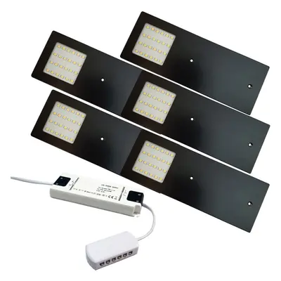 (5 Lights & Drivier) MATT BLACK Slim Under Cabinet Kitchen Light & Driver Kit - Natural White LE