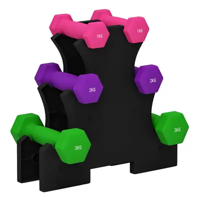 SPORTNOW Hex Dumbbells Set with Dumbbells Rack, x 1kg, x 2kg, x 3kg