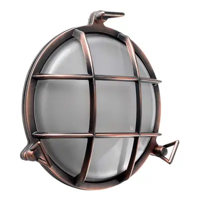 IP66 Rated Round Metal Bronzed Rustic Copper Effect Nautical Design Frosted Lens Outdoor Wall Li