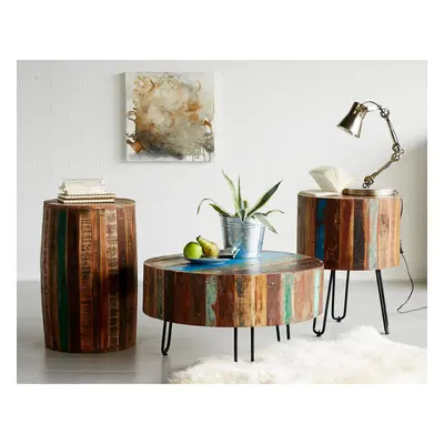 Beverly Drum Side Table Coffee End Bedside Lamp Reclaimed Rustic Solid Wood