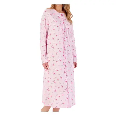 (Pink, UK 24/26) Slenderella Ladies Floral Cotton Jersey Button Down Nightdress