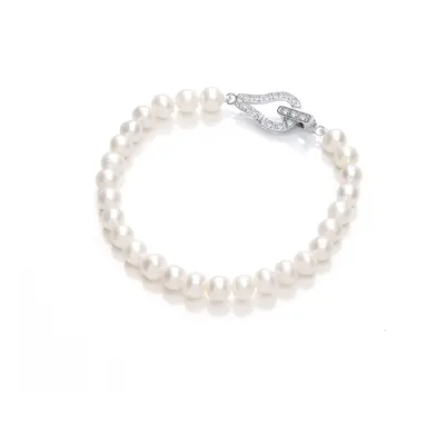 Jewelco London Ladies Sterling Silver Cubic Zirconia & Freshwater Cultured Pearl Loop Clasp Bead