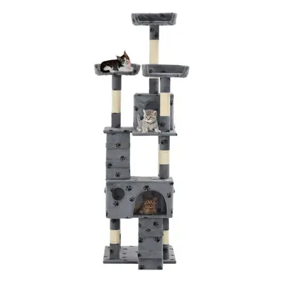 vidaXL Cat Tree with Sisal Scratching Posts 170cm Paw Prints Grey Kitten Tower