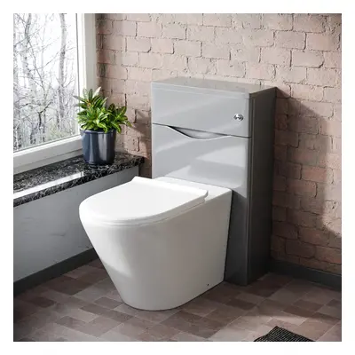 Nes Home 500mm WC Unit Grey & Rimless Back To Wall Toilet Flat Pack