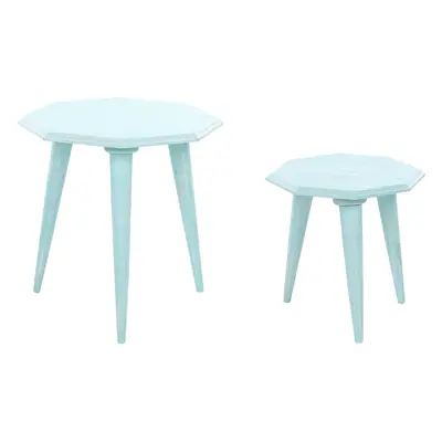 Set of Wooden Side Tables Blue KANRI