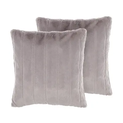 Set of Faux Fur Cushions x cm Grey PUMILA