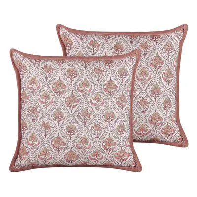 Set of Cotton Cushions Flower Pattern x cm Red and White PICEA