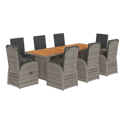 (chair/wood, piece) vidaXL Garden Dining Set Piece with Cushions Table & Chair Grey Poly Rattan