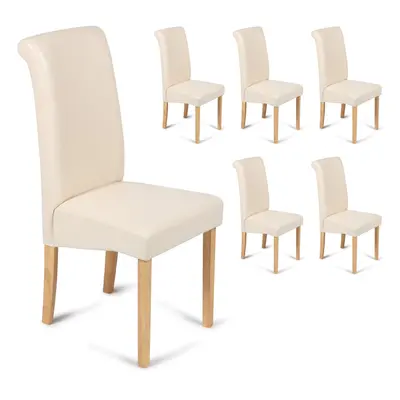 (Cream, 6) Roma Dining Chairs Faux Leather With Scroll Top & Light Oak Leg