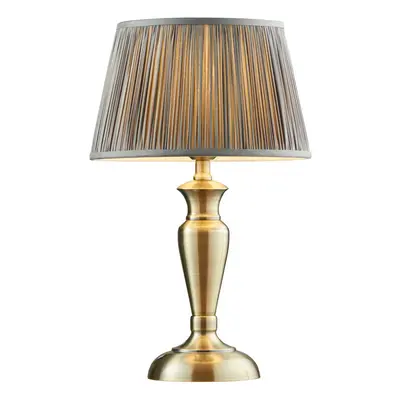 Table Lamp Antique Brass & Charcoal Grey Silk 60W E27 Bedside Light e10524