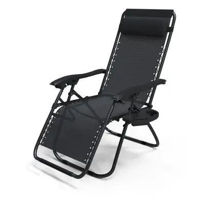 VOUNOT Zero Gravity Chairs, Garden Sun Loungers with Cup and Phone Holder, Black