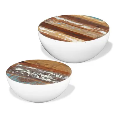 (white) vidaXL Two Piece Bowl Shaped Coffee Table Set Solid Reclaimed Wood Colours