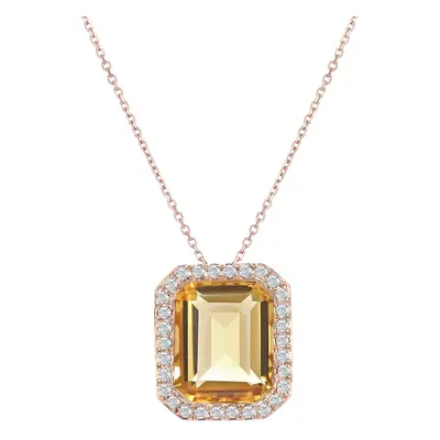 Jewelco London 9ct Rose Gold Round 15pts Diamond Octagon 3.1ct Citrine Cocktail Pendant Necklace