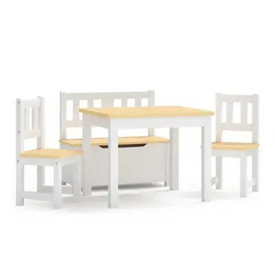 vidaXL Children Table and Chair Set Piece White and Beige MDF Kids Furniture