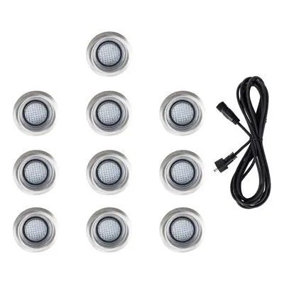 Pack of 40mm Cool White LED Round IP67 Rated Garden Decking/Kitchen Plinth Lights Kit - Complete