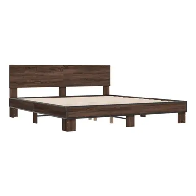 vidaXL Bed Frame Home Bed Base Brown Oak 200x200 cm Engineered Wood and Metal