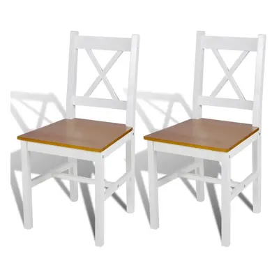 vidaXL 2x Dining Chairs Wood White and Natural Colour Kitchen Furniture Seat