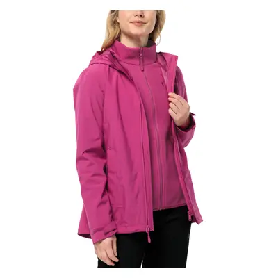 (S, New Magenta) Jack Wolfskin Womens Moonrise 3in1 Fleece Lined Waterproof Hooded Jacket Coat