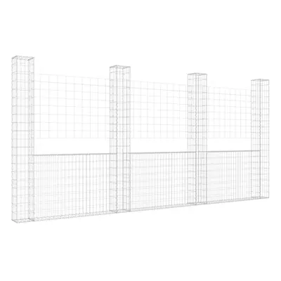 vidaXL U-shape Gabion Basket with Posts Iron Basket Wall Fence Panel Barrier