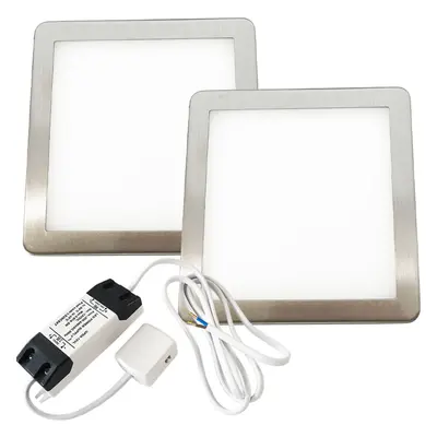 (2 Lights & Driver) BRUSHED NICKEL Slim Square Under Cabinet Down Light & Driver - Warm White LE