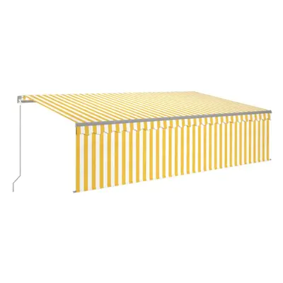 vidaXL Manual Retractable Awning with Blind&LED 5x3m Yellow&White Patio Awning