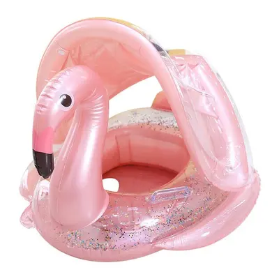 (flamingo sunshade) Inflatable Circle Baby Infant Float Pool Swimming Ring Sunshade Floating Sea