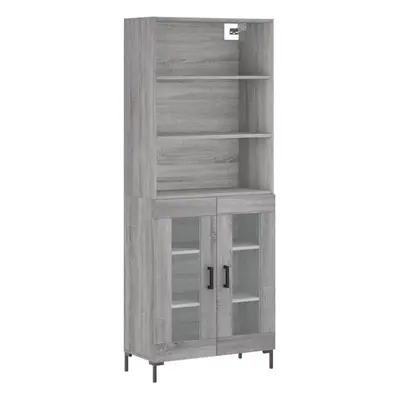 (grey sonoma, glass doors) vidaXL Highboard Sideboard Storage Cabinet High Gloss White Engineere