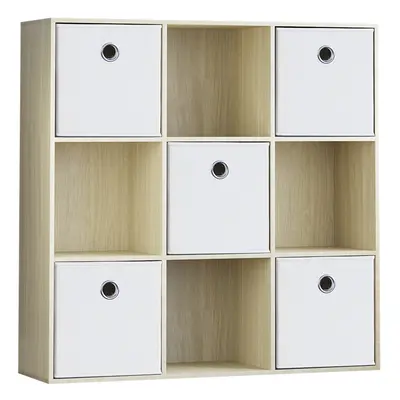 (Oak, White) Durham 3x3 Cube Shelf Drawer Bookcase + Baskets