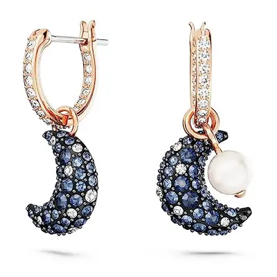 Swarovski Luna Drop Earrings with Crescent Moon Motif and Crystal Pav? in Dark Tones, Asymmetric