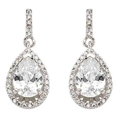 Jewelco London Ladies Sterling Silver Pear Cubic Zirconia Halo Tears of Joy Drop Earrings - GVE3