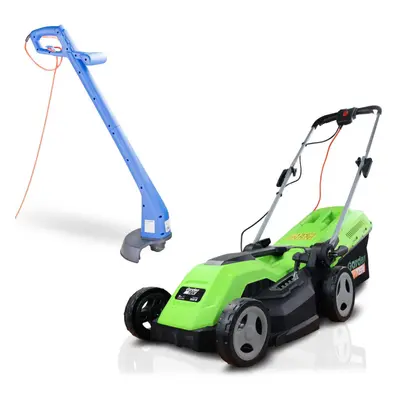 Hyundai 250W Corded Electric Grass Trimmer & GardenTek 38cm Corded Electric Roller Lawn Mower Bu