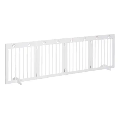 PawHut Pet Gate Panel Wooden Dog Barrier Folding Fence w/ Support Feet