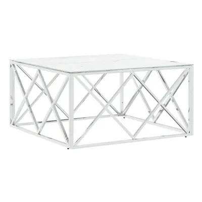 vidaXL Coffee Table Side Table End Table Silver Stainless Steel and Glass