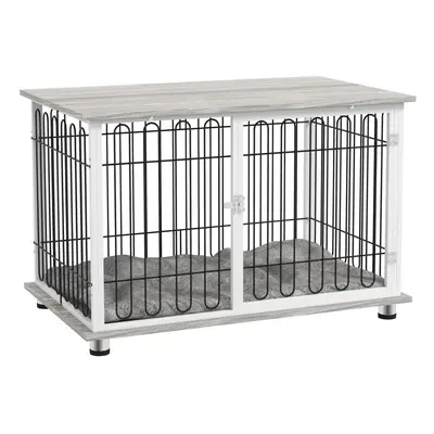 PawHut Dog Crate Furniture End Table w/ Soft Washable Cushion, Lockable Door