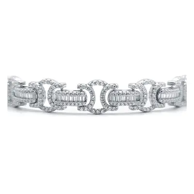 Jewelco London Men's Rhodium Plated Sterling Silver Round & Baguette Cubic Zirconia Chunky Pave 