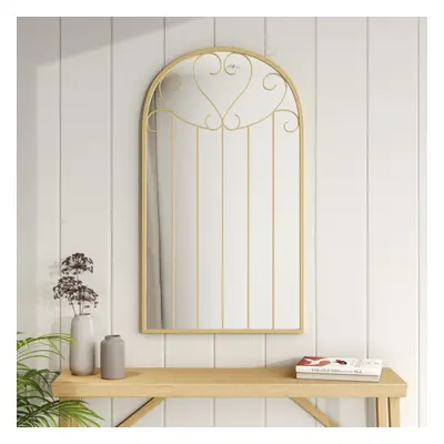 Gold Arched Windowpane Metal Wall Mirror