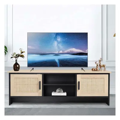 Modern TV Stand Wooden Storage Cabinet with Rattan Doors