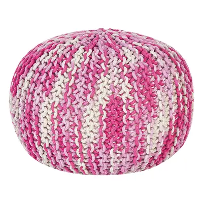 Cotton Knitted Pouffe x cm White and Pink CONRAD